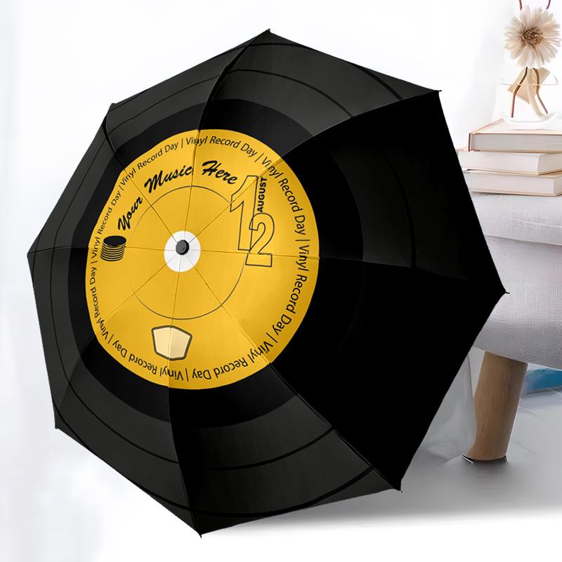 1PC Retro Records Folding Umbrella Fashion Auto-Open Design 8 Iron Ribs Plastic Handle Foldable Sunshade Perfect Christmas Gifts