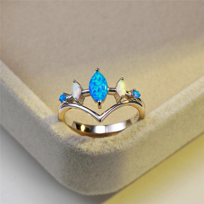 Luxury Female White Blue Fire Opal Stone Engagement Ring Trendy Rose Gold Color Wedding Jewelry Gift For Women