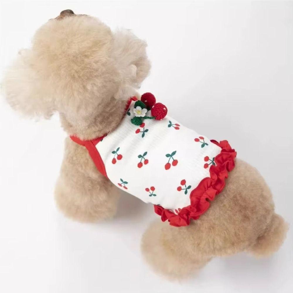 Cute Breathable Cherry Dog Vest Soft Falbala Dog Clothes Dog Summer Strap Pet Supplies