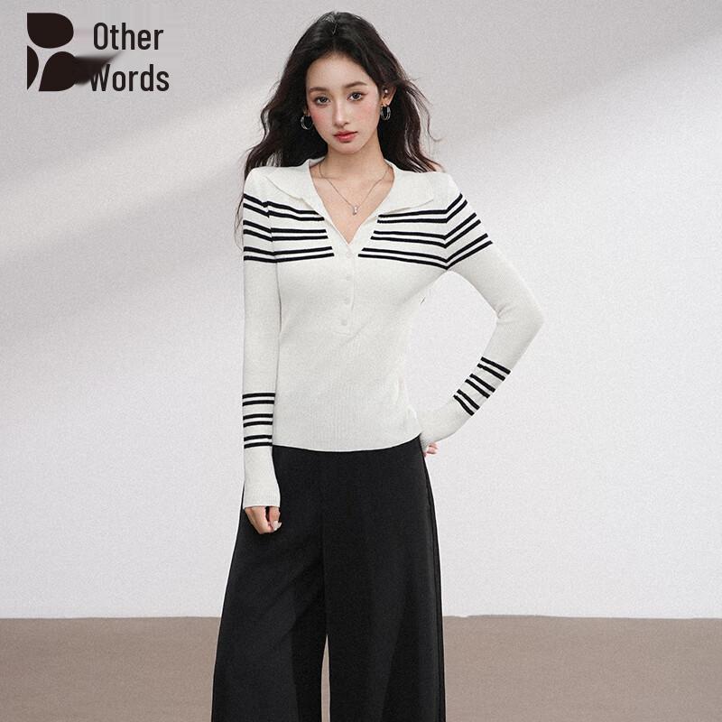 

Women s Elegant Striped Polo Collar Knit Top One Size