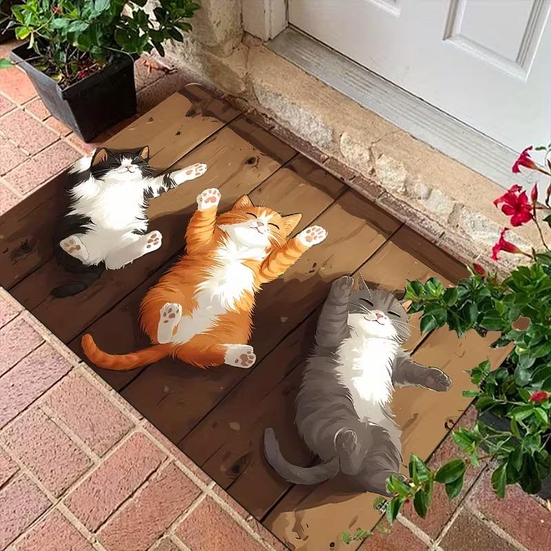 Orange Cat Doormat Cute Cat Welcome Mat Entryway Non-Slip Warm Tone Carpet Indoor Outdoor Non-Slip Rug for Hallway Living Room