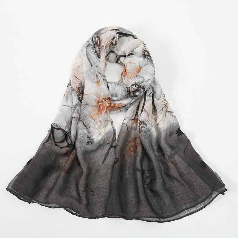 

2026 Fashion Luxury Ink Painting Floral Silk Scarf Shawl for Women Lady High Quality Wrap Summer Stole Bufandas Muslim Hijab 180x90 CM
