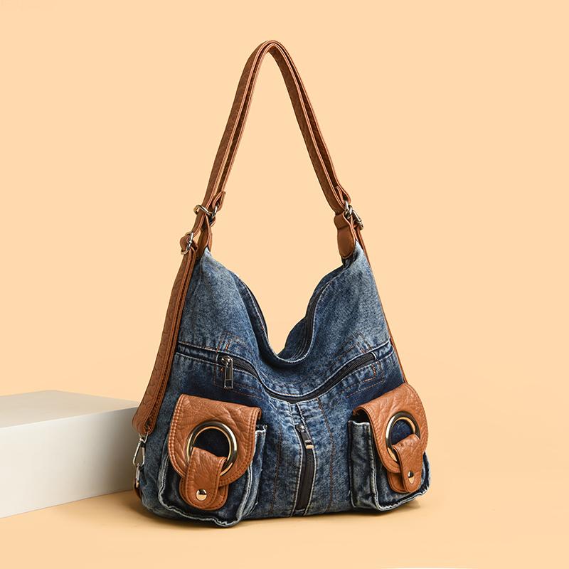 Женская Мода Джинсовый Рюкзак Большая Вместимость Винтажный Дизайн Сумка-Рюкзак Женская Мягкая Сумка Через Плечо Корейские Пляжные Дорожные Рюкзаки Тренд темно-синий 2480₽
