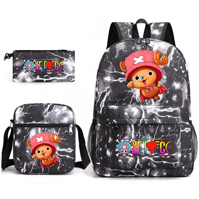 One Piece Tony Chopper School Bag Set Kids Backpack Shoulder Bag Pen Case Anime Print Casual Daypack for Children