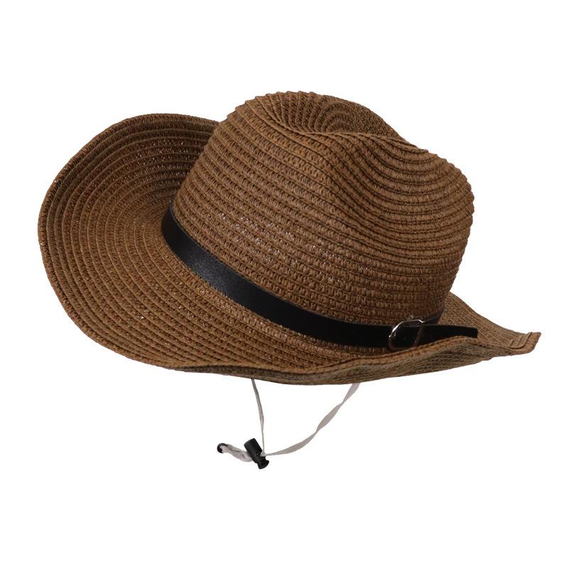 Western cowboy hat woven straw hat men's and women's British retro brown niche jazz top hat summer visor