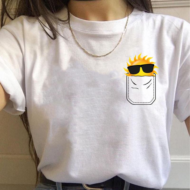 Korean Style Casual Short-Sleeved T-Shirt for Women Spring/Summer Cartoon Panda Print Loose Base Shirt Polyester Fabric