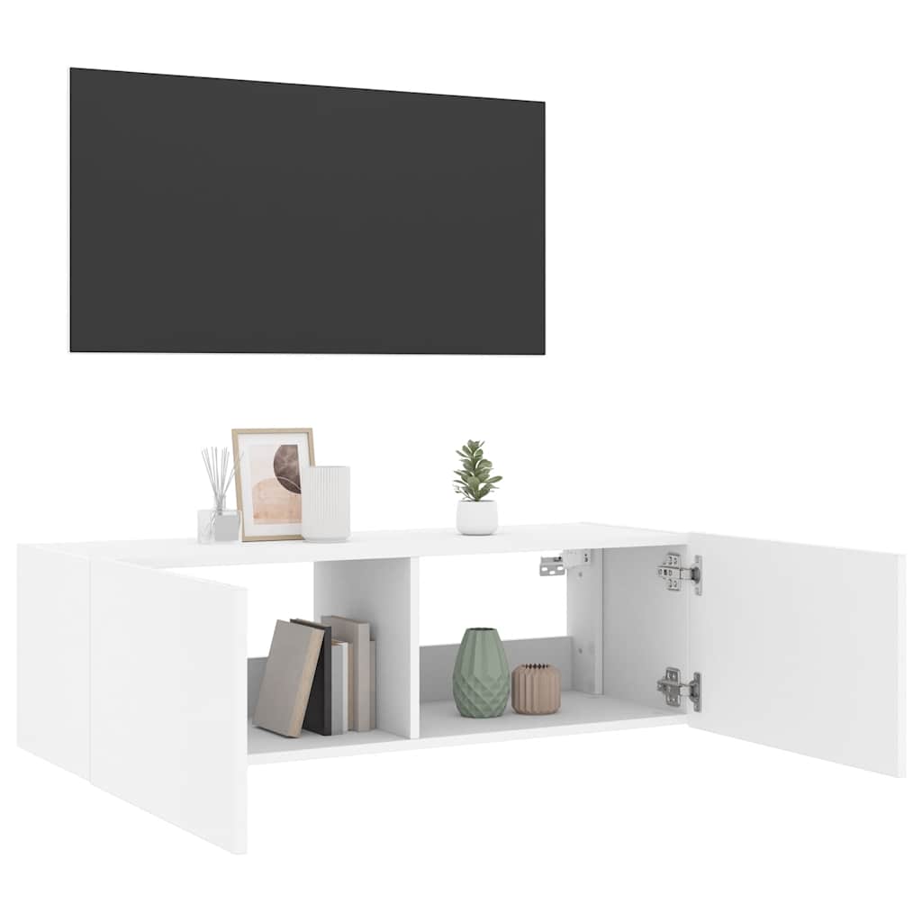 Wall Mounted TV Cabinet with RGB LED Lights White 100 x 35 x 31 cm