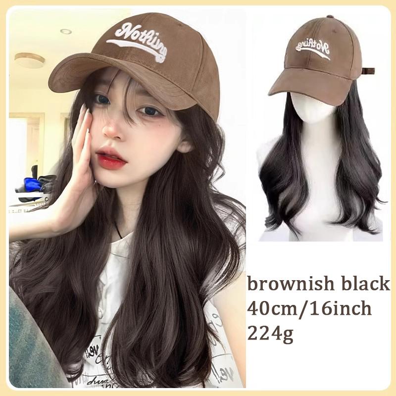 Kaffefarget baseballcap wave litt rullet parykk syntetisk fiberparykk for kvinner egnet for Halloween og julefester