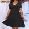Fashion Summer Spring Solid Color Print Short Sleeve O-Neck Casual Dresses