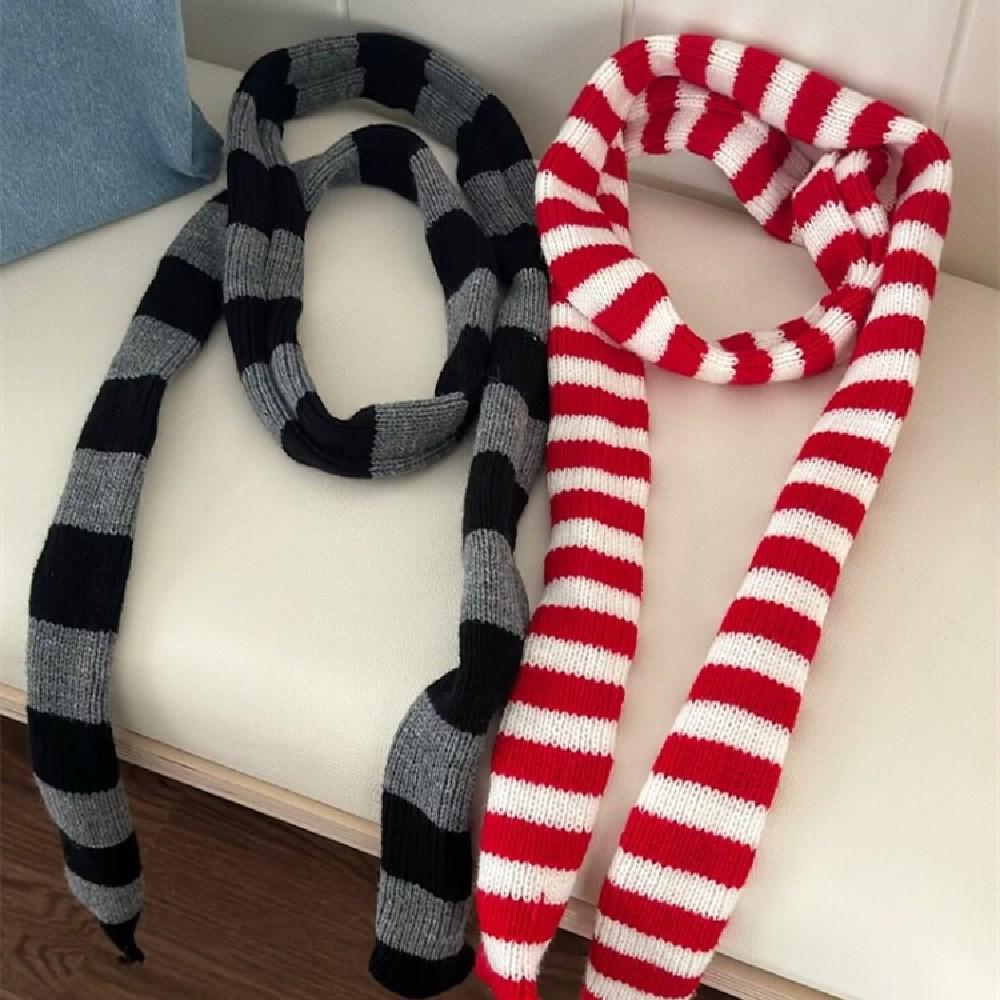 Y2k Style Stripe Scarf Women Girls Goth Punk Long Knitted Scarves Fashion Lady Clothes Decorate Scarf 2024 New Neckerchief