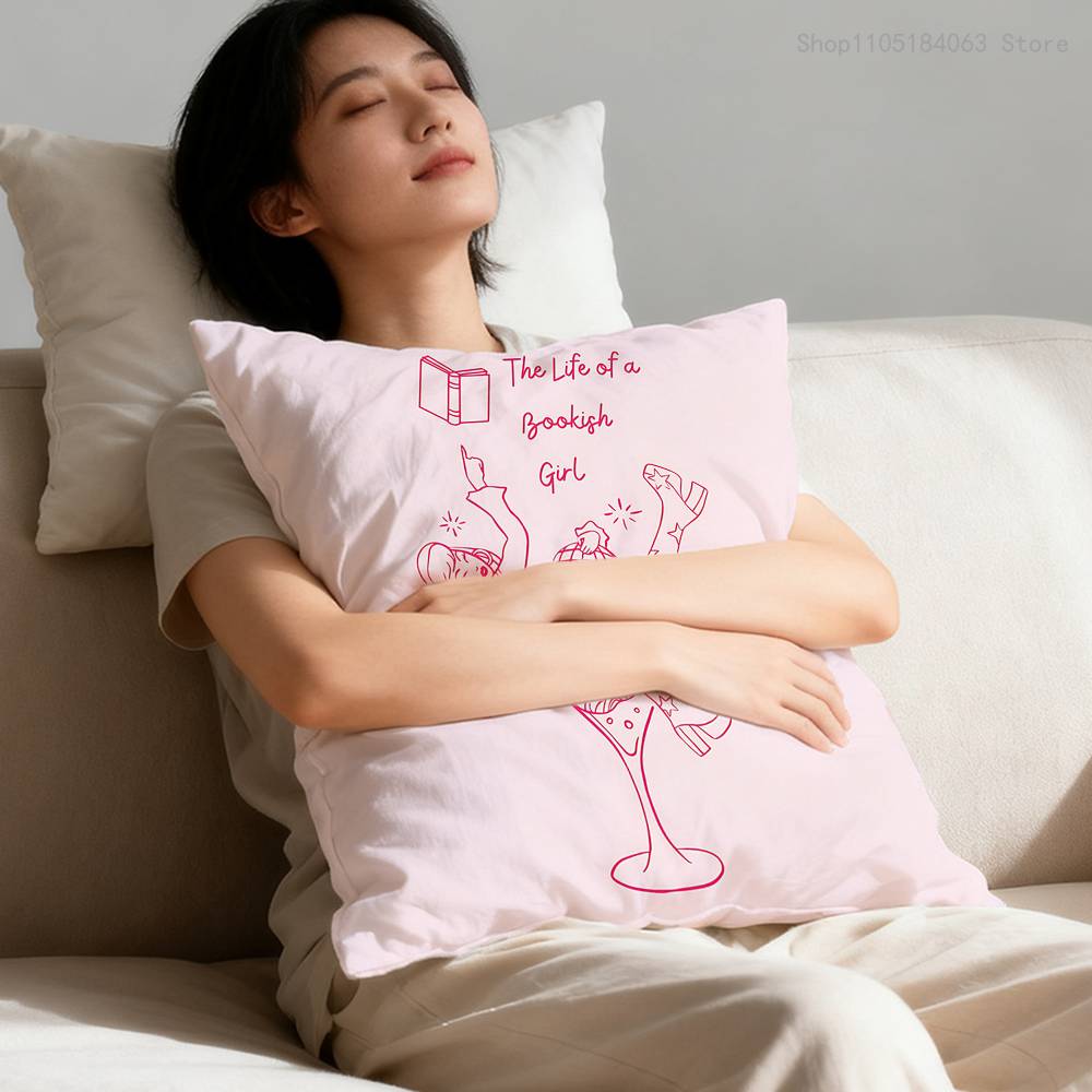 Pink Bookish Book Lover Pillowcases Bedroom Living Room Sofa Home Decor Polyester Cushion Cover with Zipper