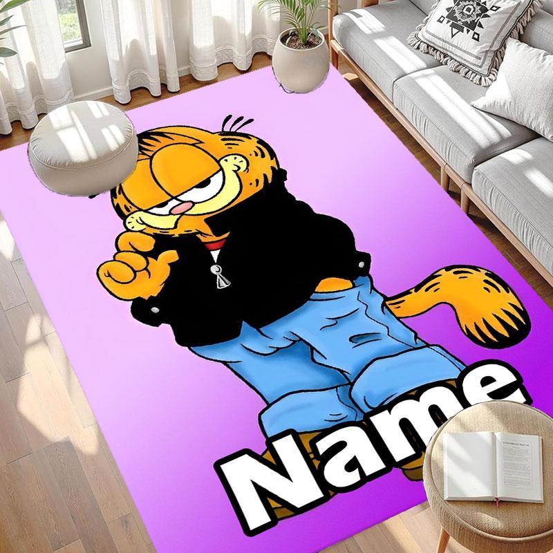 Custom Name Personalized Garfield Print Carpet, Versatile Home Decor Rug, for Playroom, Apartment, Balcony, Entryway, Hallway Gift