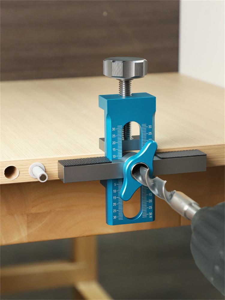 2-in-1 Aluminum Alloy Jig 10mm Drilling Guide Locator Cabinet Door Installation Positioner Can Clamp 7mm-40mm Thickness Boards