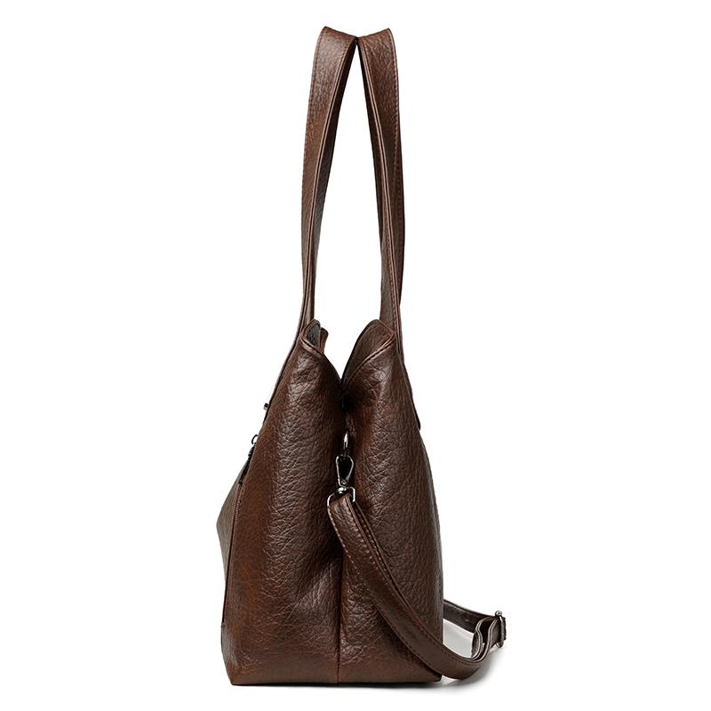 Large Capacity Leather Tote Bag for Women Vintage Shoulder Handbag with Zip Pockets