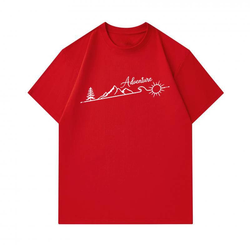 Men's 100% Cotton Crew Neck Short Sleeve T-Shirt, Casual Adventure Mountain Pine Sun Print Soft Breathable Summer Tee for Daily Outdoor Wear