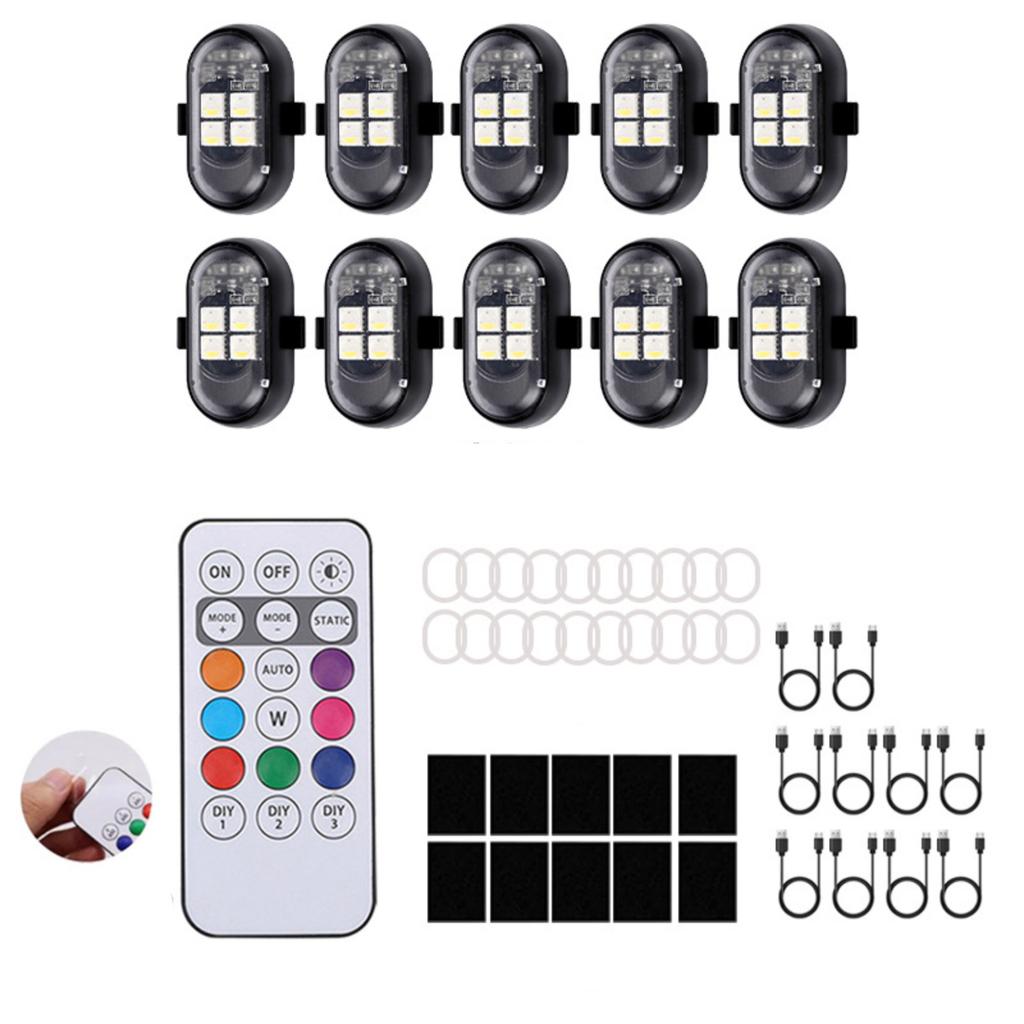 Car Wireless Remote Control Light 4 LED Beads 8 Color Ambient Light Set
