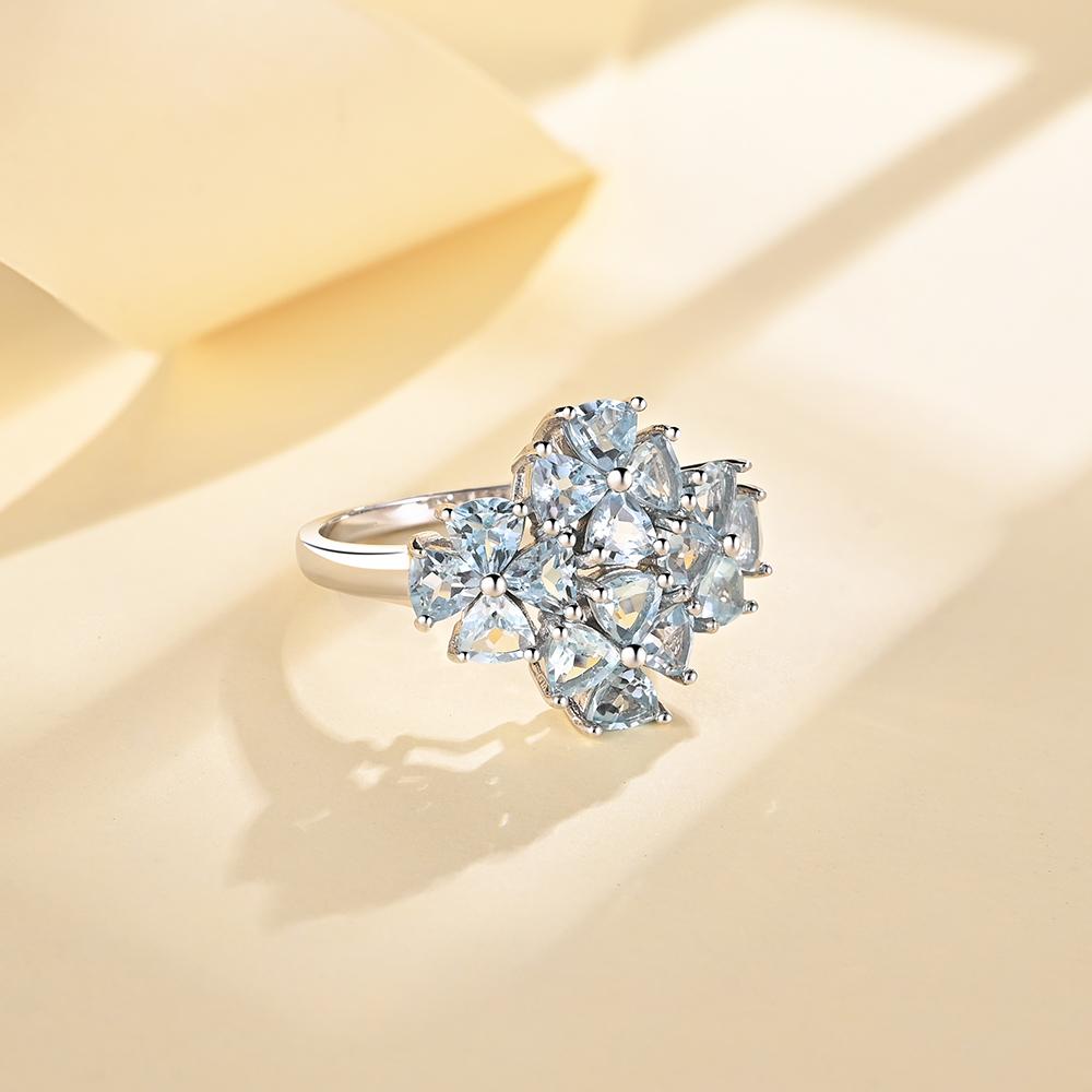 Dámský prsten 925 ze sterlingového stříbra přírodní nebesky modrý drahokam topaz s jemným květinovým vzorem šperků