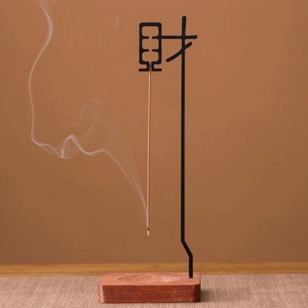 Chinese Characters Wooden Incense Burner Upside Down Shape Wood Censer Holder Zen Space