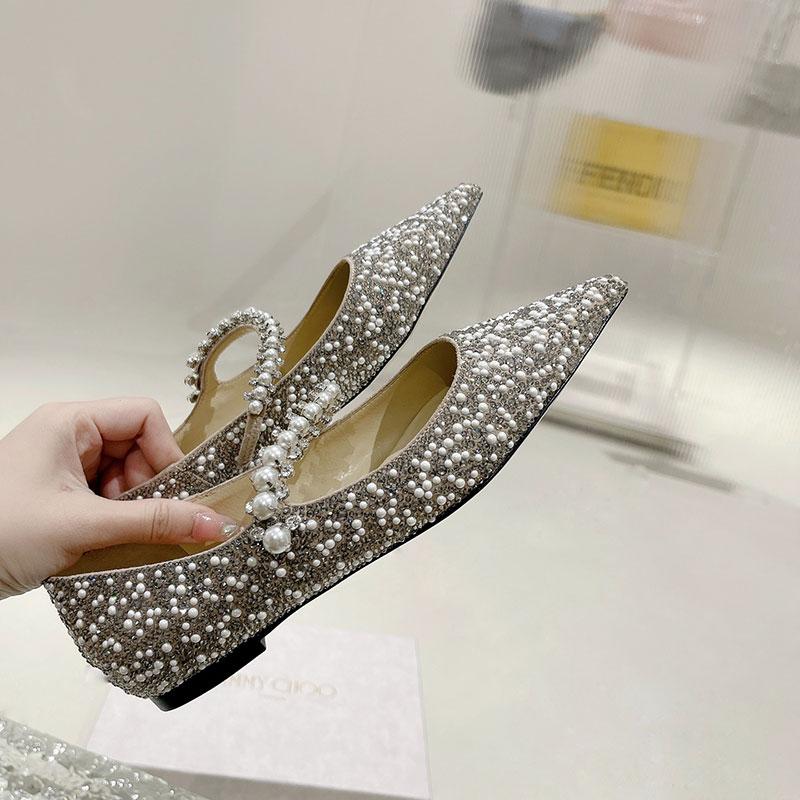 Fashion Bridesmaid Banquet High Heels, Women'S Thin Heels, Bride'S Wedding Shoes, Dress, Pearl And Crystal, Single Shoes For The Annual