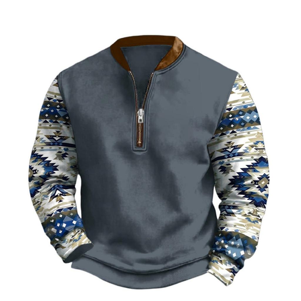Men's Casual And Trendy Digital 3D Printed Round,neck Long,sleeved Half,pull One,piece Sweatshirt