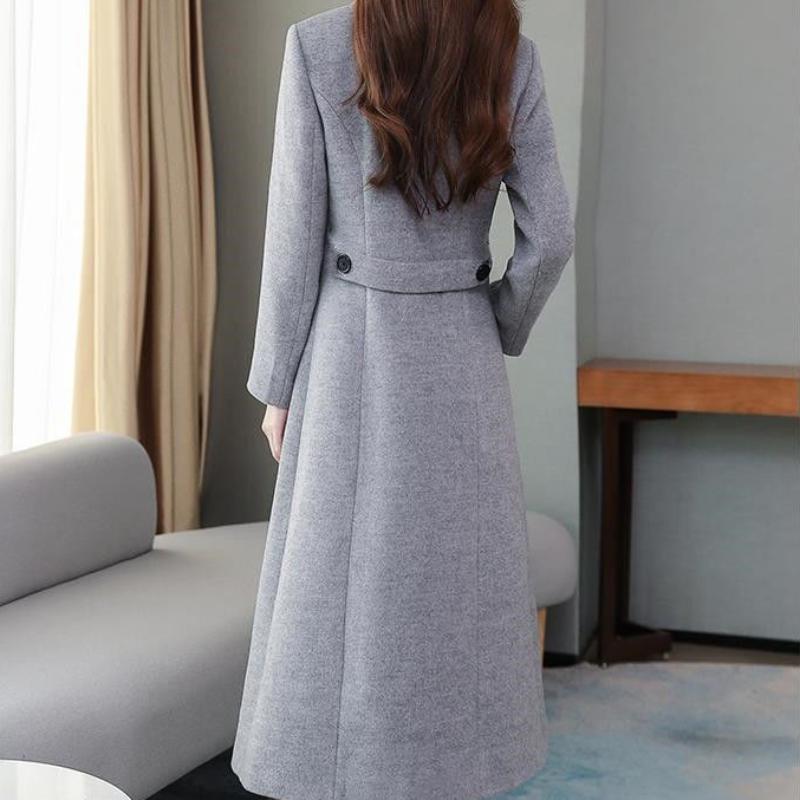 Women's Long Coat for Spring/autumn Seasons: Knee-length, Thick, with A Collar, Slim-fitting, and Waist-defining Design.
