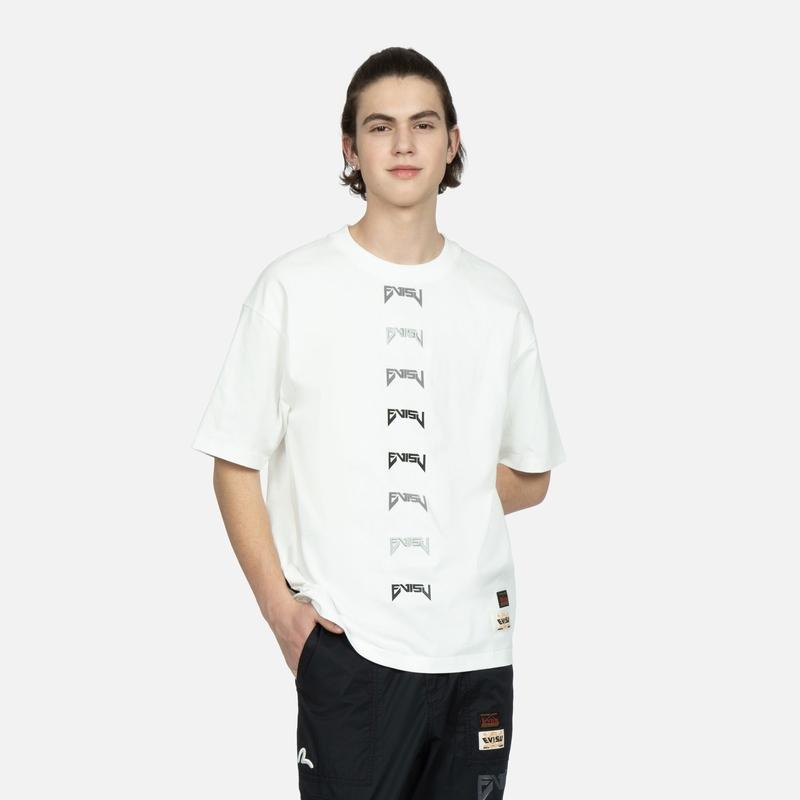 Evisu Multi Letter Brand Logo Printed Short Sleeve T-Shirt Men Tops White 2ESHTM3TS690RXCT