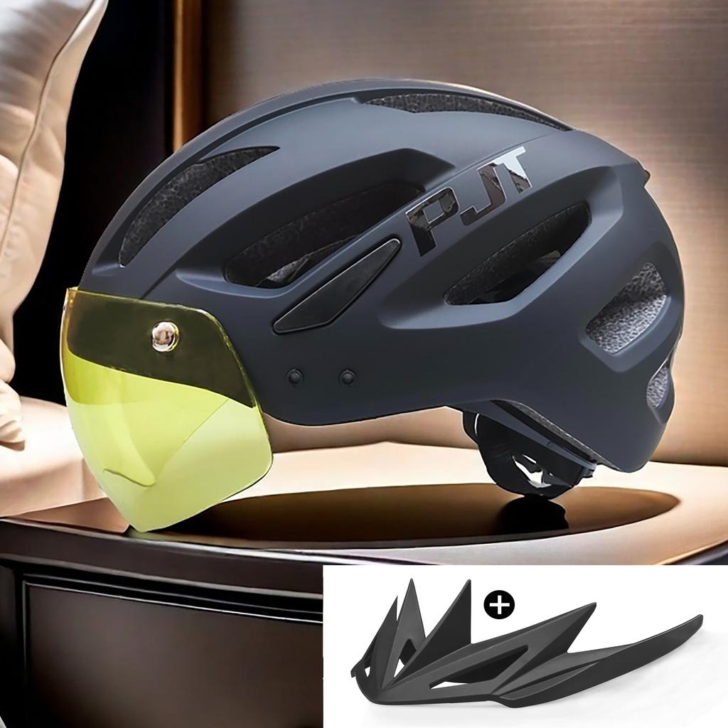 PJT Nowy LEDowy Kask Rowerowy Z Wizjerem Przeciwsłonecznym Ładowalny LED Męski Kask Rowerowy Osłona Przeciwsłoneczna Kaski Rowerowe Drogowe MTB