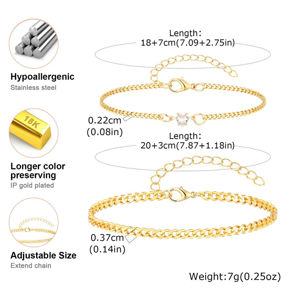 Gold Color Chain Bracelet for Couple Women Men,Stainless Steel Heart Shape Zircon Adjustable Wristband,Valentine's Day Gift