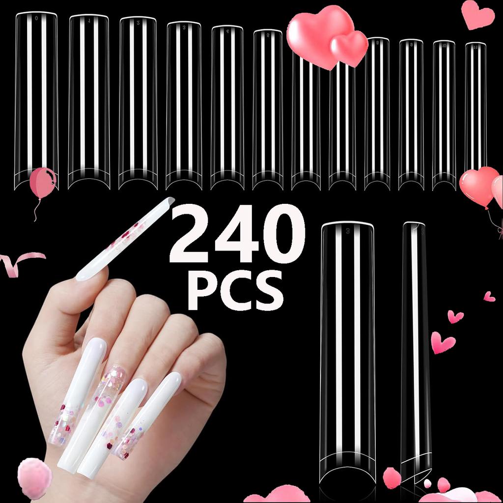 240PCS Short Almond Nail Tips Soft Gel Pre-Shaped Acrylic Nail Tips Half Matte Full Cover Nail Tips Clear Gelly Press On Nail