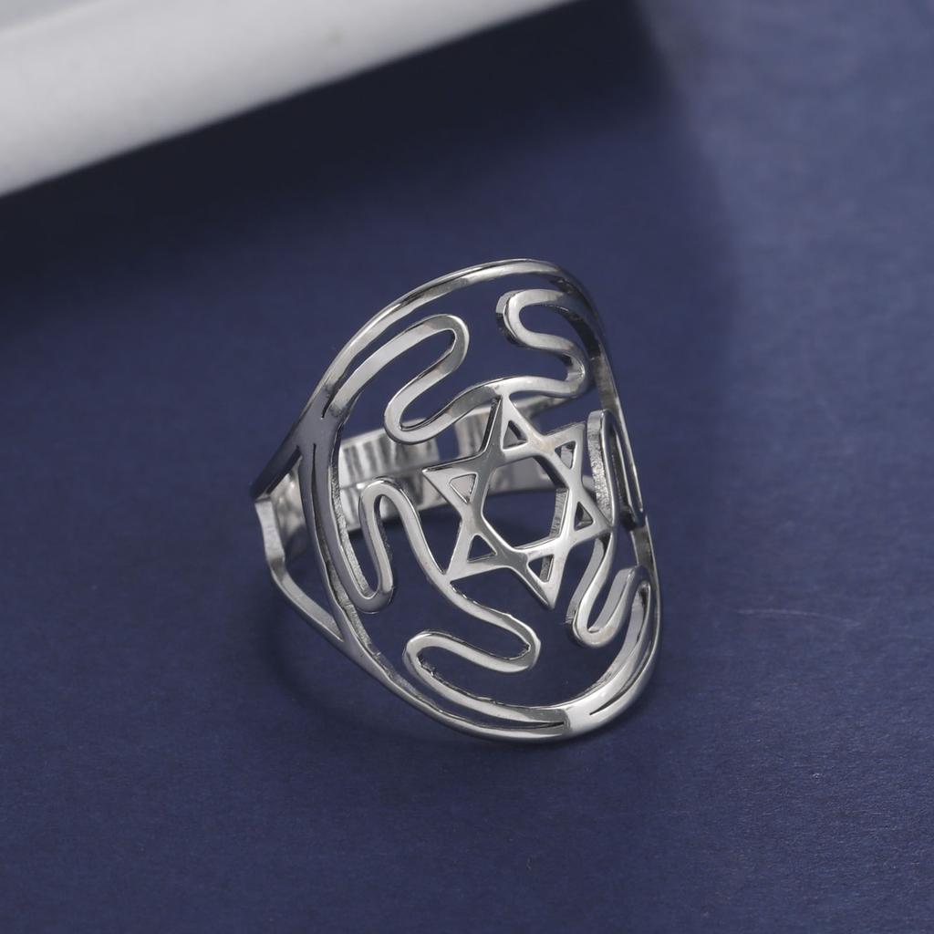 LIKGREAT Regulowane Pierścionki z Pentagramem Węzeł Trójwęzłowy Yin Yang Krzyż Symbol Om Pierścionki z Pentaklem dla Kobiet Biżuteria Walentynki Nowe