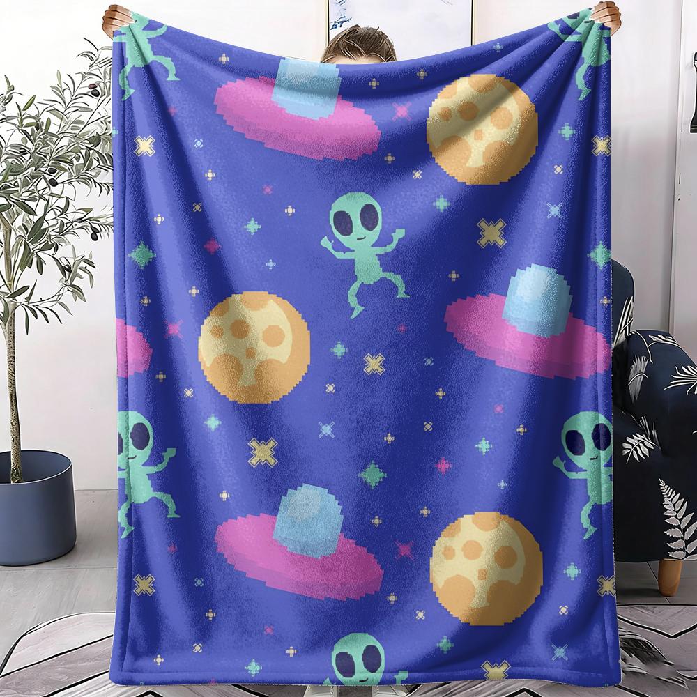 Pixel Art Throw Soft Flannel AC Blanket Lightweight Summer Nap Throw Cozy Blanket for Sofa Bed Travel Home