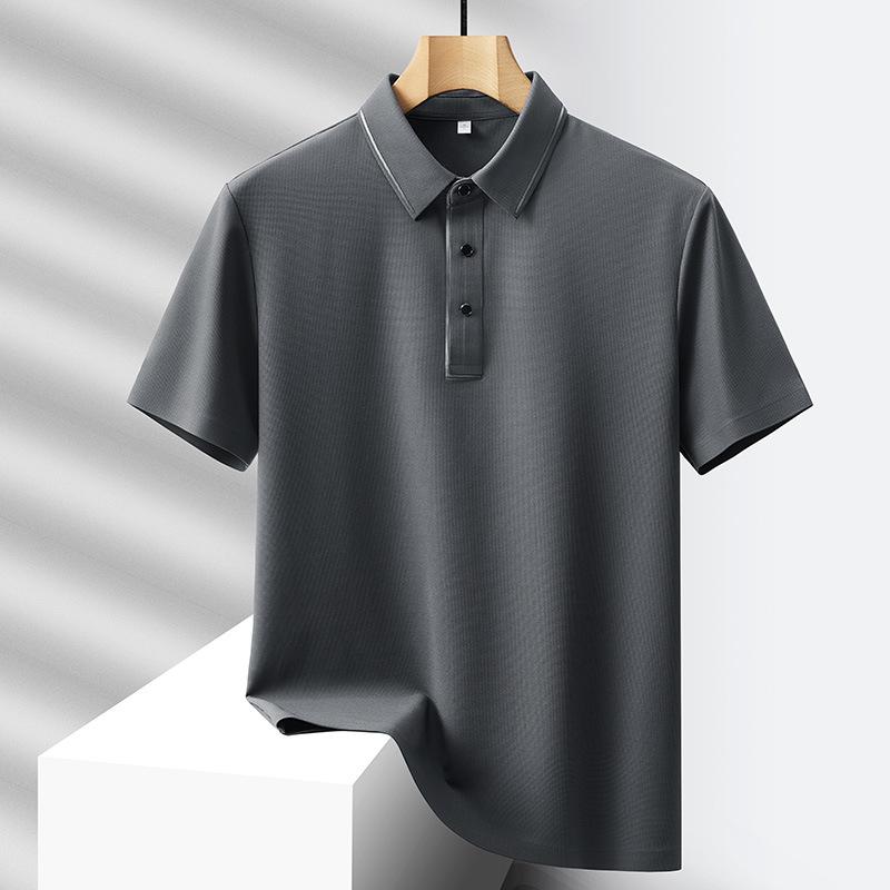 Summer Solid Color Men's Ice Silk Oversized Loose Breathable Quick Drying and Seamless Casual POLO Shirt with Short Sleeves