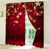 2pcs Red & Gold Star Christmas Curtains Glittery Design Polyester Window Decor for Holiday Living Room Bedroom Rod Pocket Curtai