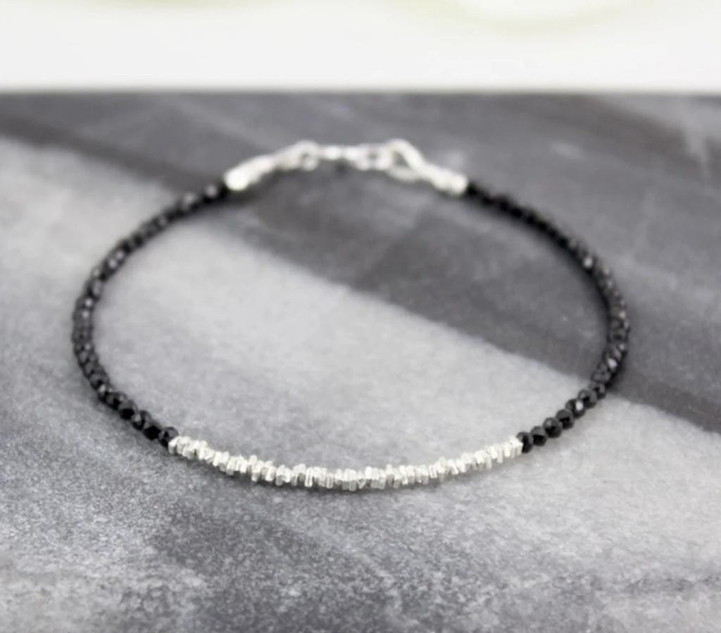 Black Crystal Tourmaline Bracelet, Empath Protection Bracelet for Women, Dainty Black Tourmaline Jewelry,
