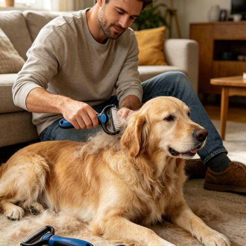 Household Coat Grooming Set for Dog, 3 Piece Nail Trimmer, Metal Finishing Comb and Detangling Comb for Weekly Brushing and Coat Smoothing