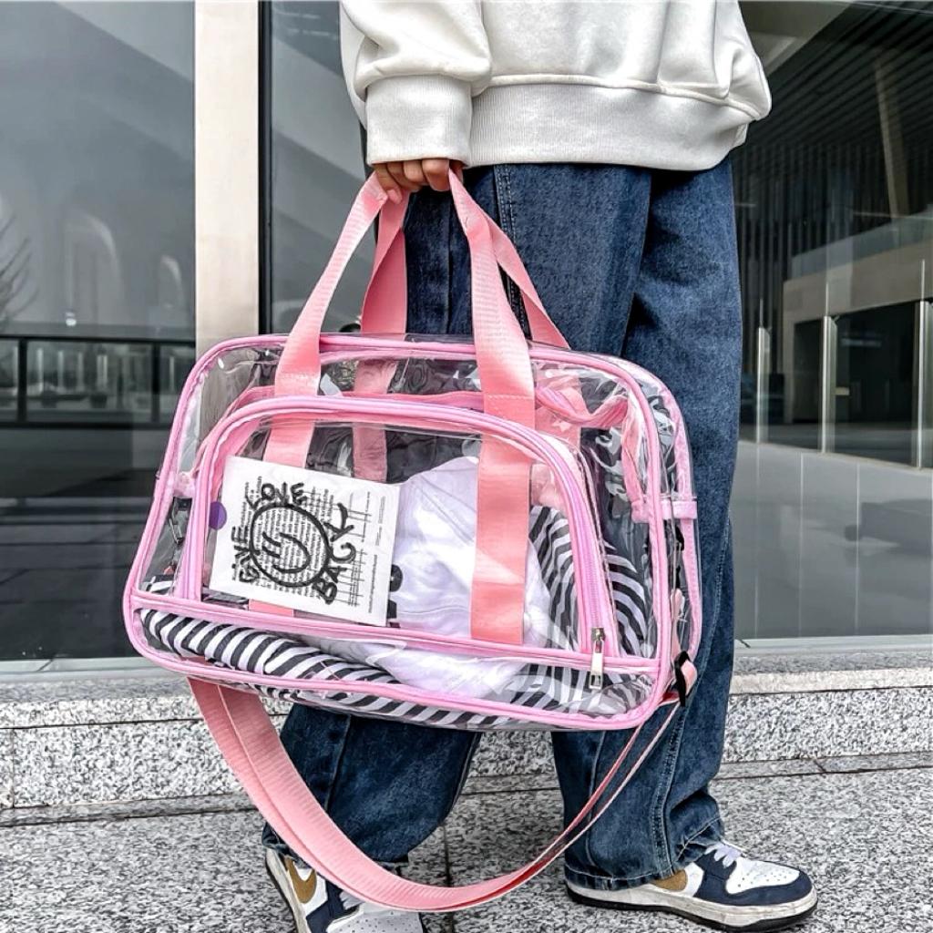 Trend Transparent Trip Beach Sling Carry Bags Roomy PVC Sports Jelly Shoulder Bags Compact Toiletry Organizer Handbags