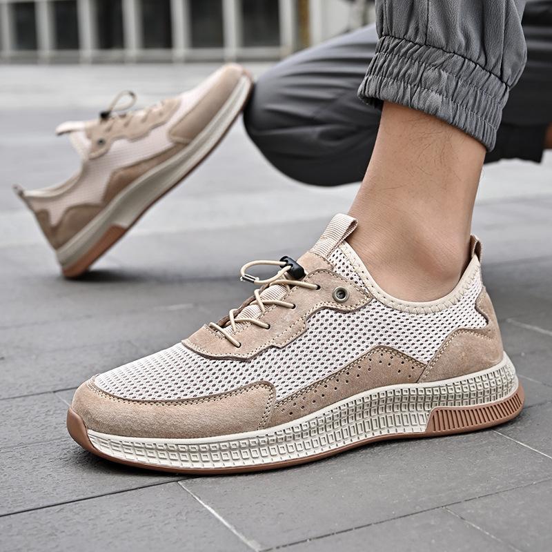 Men's Shoes Summer New Mesh Shoes Hollow Mesh Surface Casual Shoes Men's Leather Soft Bottom Breathable Tennis Shoes