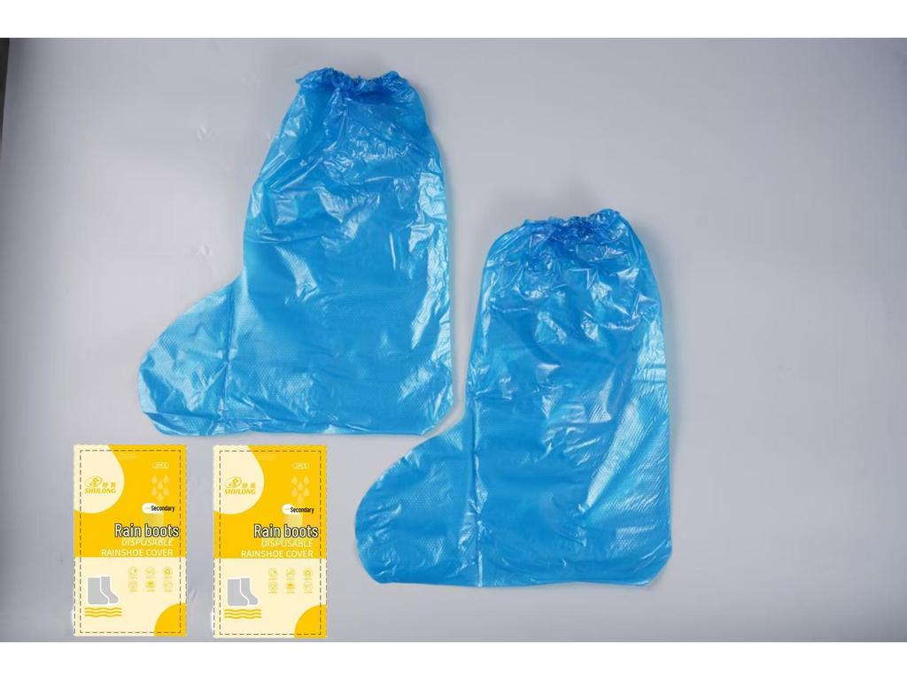Blue Disposable PE Rain Boot Covers - Thick, Mid-High, Wear-Resistant, Waterproof Shoe Covers