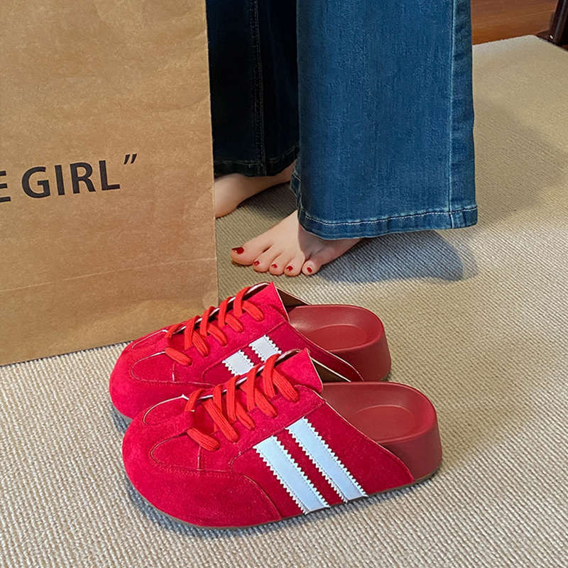 Thick-soled inner height-increasing bag head half slippers women's 2025 new spring and summer yellow German training shoes wear super fire Birkenst