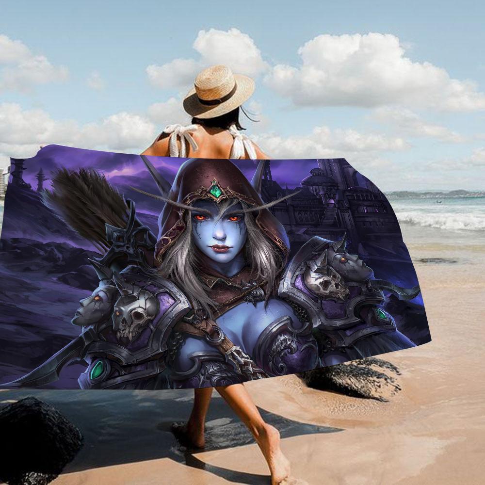 W-World Of W-Warcraft Beach Towel Cartoon Cute Summer Kids Large Bath Pool Beach Towel Microfiber Absorbent For Swimming Travel