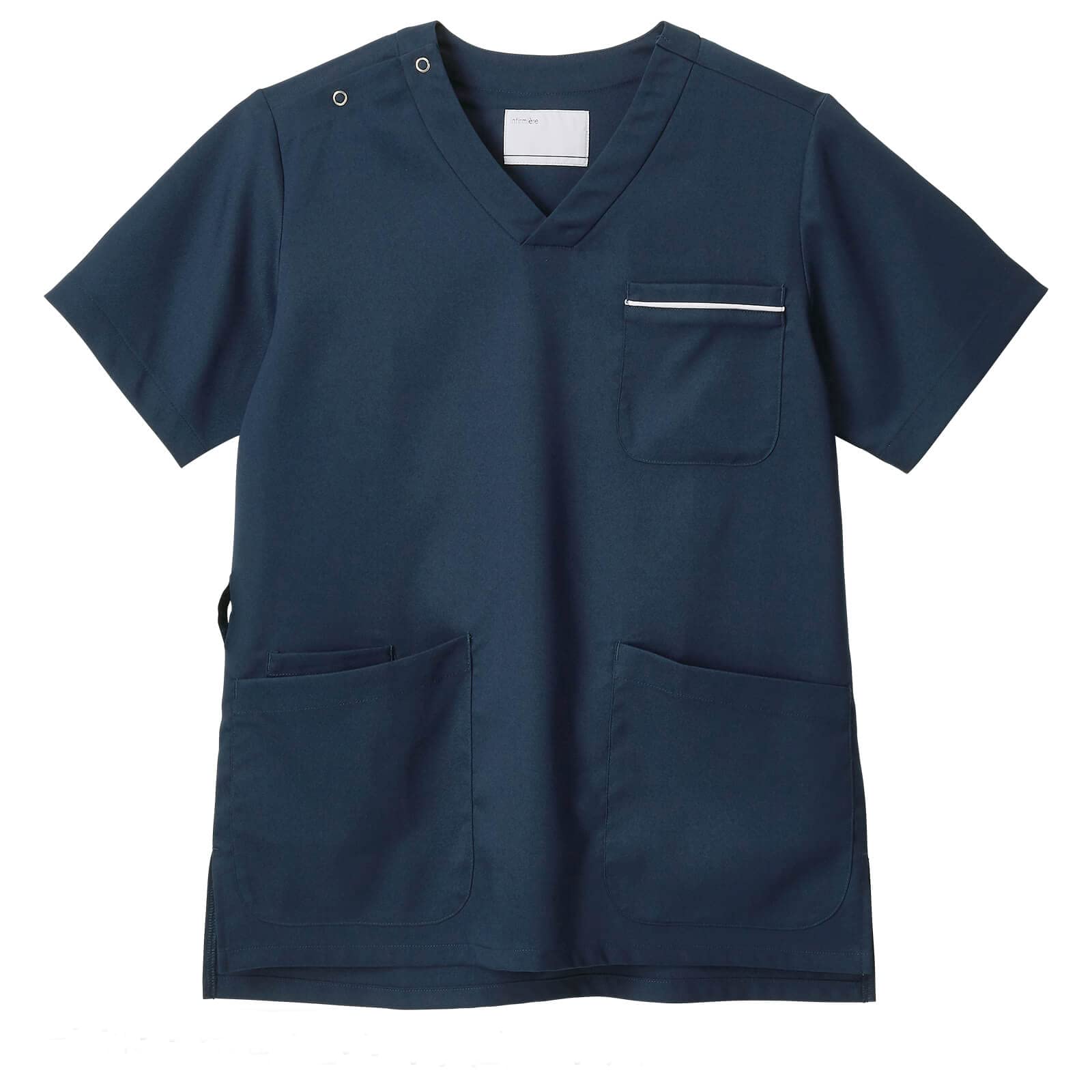 

Anfamie Nurse Scrub, Stretch Gaba with Anti-Static Piping, Anti-Static, Shape-Retaining, Side Pockets, Loops, Size M, Navy x White