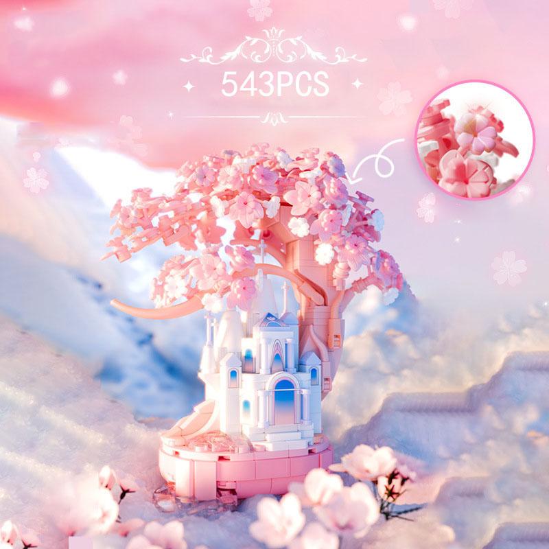 

Idea Potted Plants Small Block Cherry Blossom Construction Construction Brick Streetscape Sakura Tree House Castle Toys For Girls