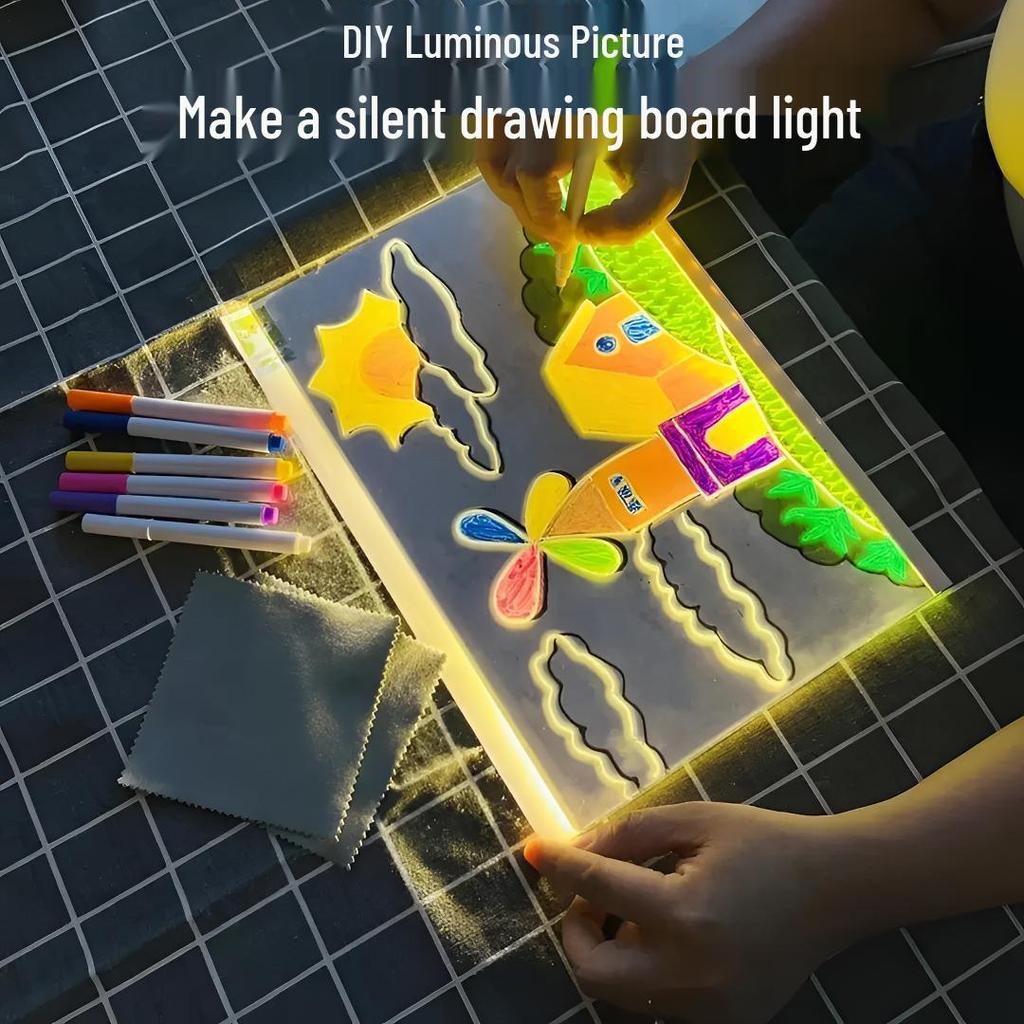 Glow-in-the-Dark Luminous Erasable Drawing Board for Kids - DIY Acrylic Learning Night Light