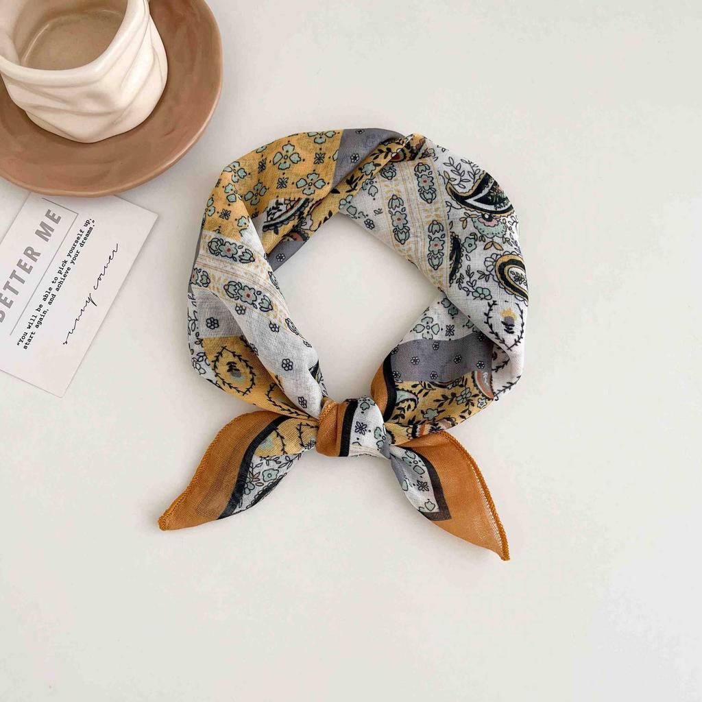 [18 cotton and linen] French high-end bag head small square scarf women's seaside photo silk scarf spring and autumn decorative versatile scarf