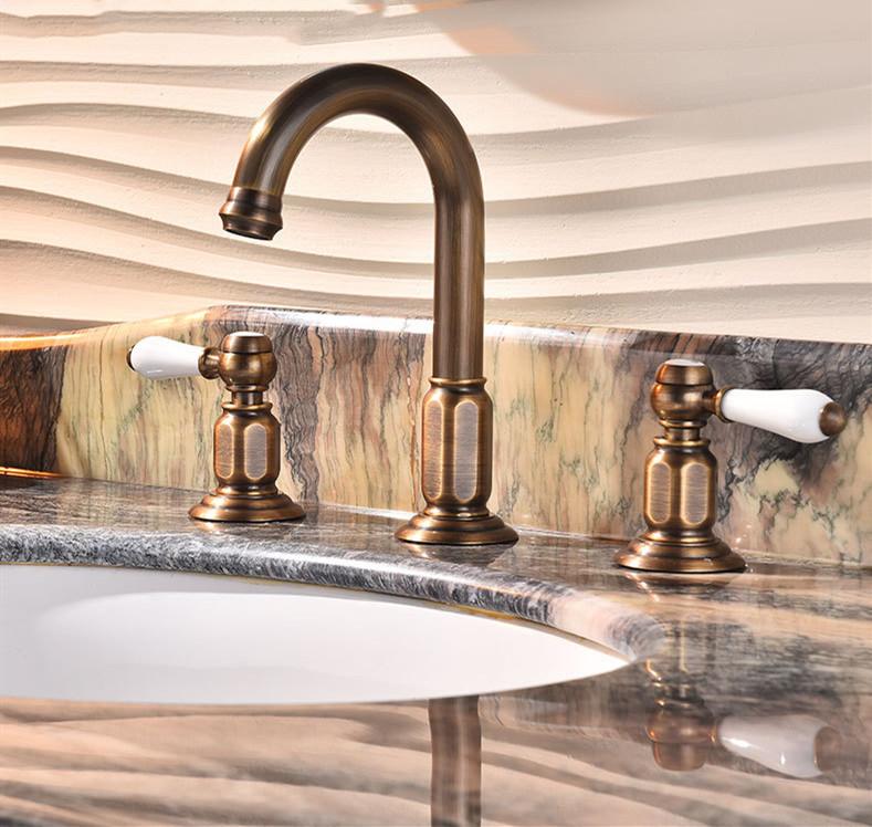 

Antique Basin Faucet Bathroom Hot and Cold Antique Chrome Brass Decked Classical Sink Mixer Europe Style Ceramic Base
