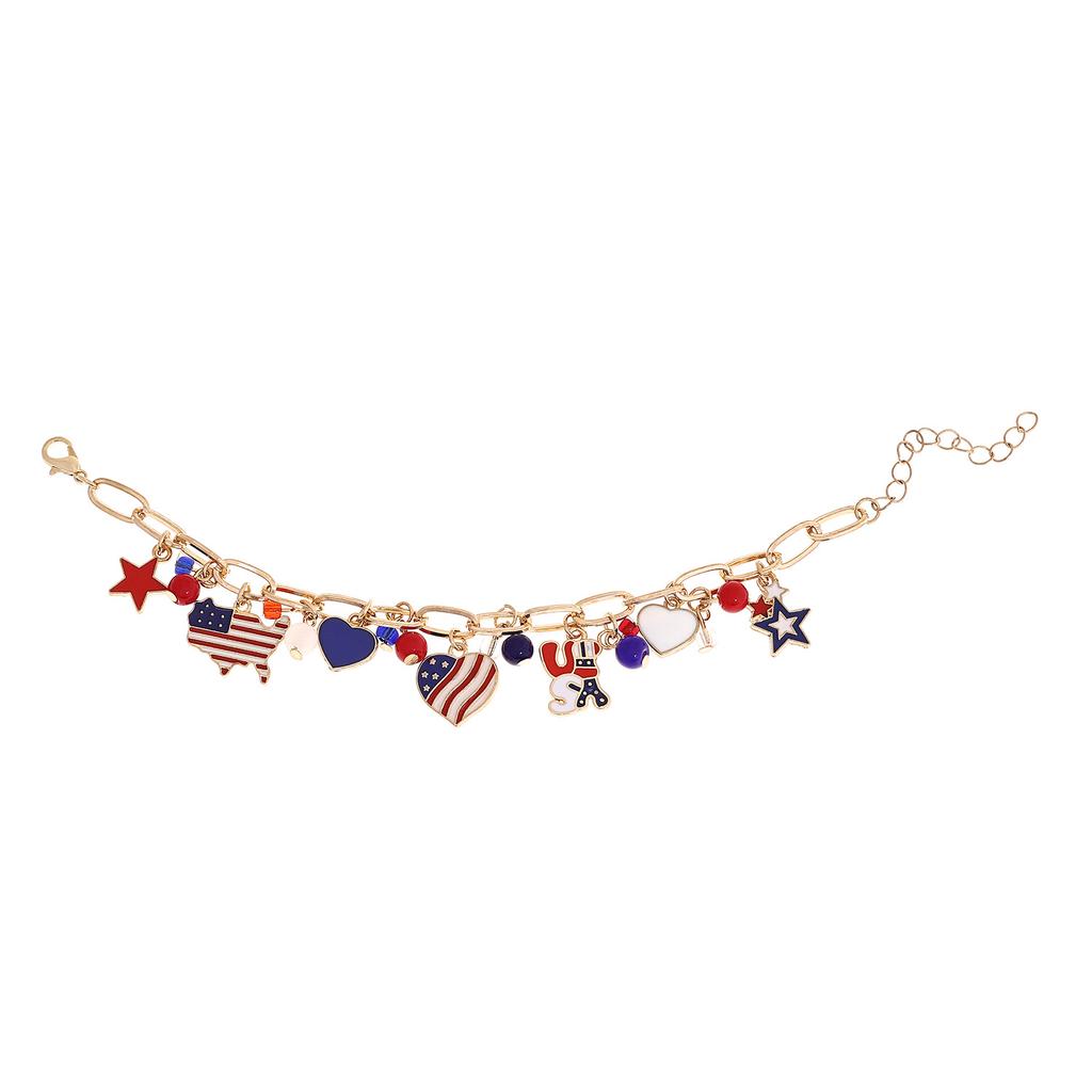 American Independence Day alloy bracelet, red blue white pendant, flag alloy accessory pendant, length 19+5cm tail chain