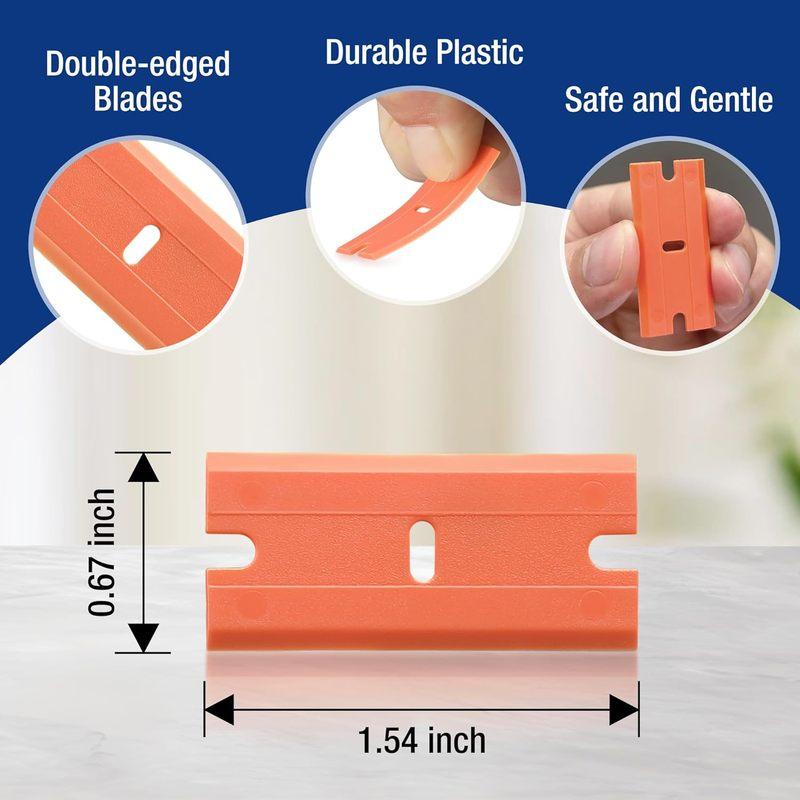 TOFAR 100pcs Double Edged Plastic Razor Blade Lable Clean Glue Remover Window Glass Cleaning Scraper Car Wrap Sticker Squeegee