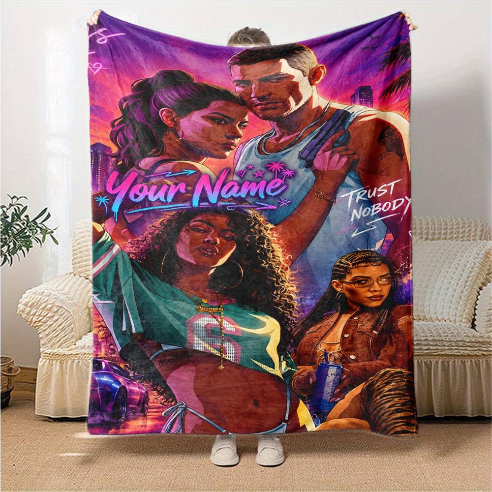 Grand Theft Auto Personalized Name Blanket Multi-purpose Customizable Blanket Durable Comfort Throw For Nap Home Decor Office Couch All-Season Use