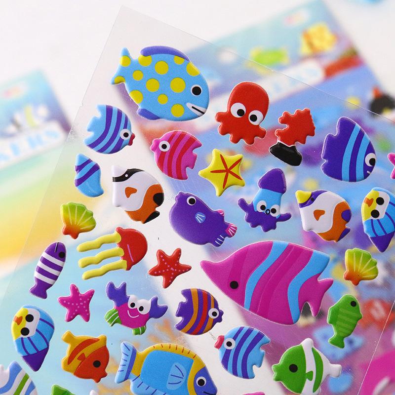 4 Sheets/Set Marine Life Cartoon Fish Stickers Baby Kids Cute 3D Bubble Puffy Sticker Scrapbook for Boy Girl Bedroom Decoration
