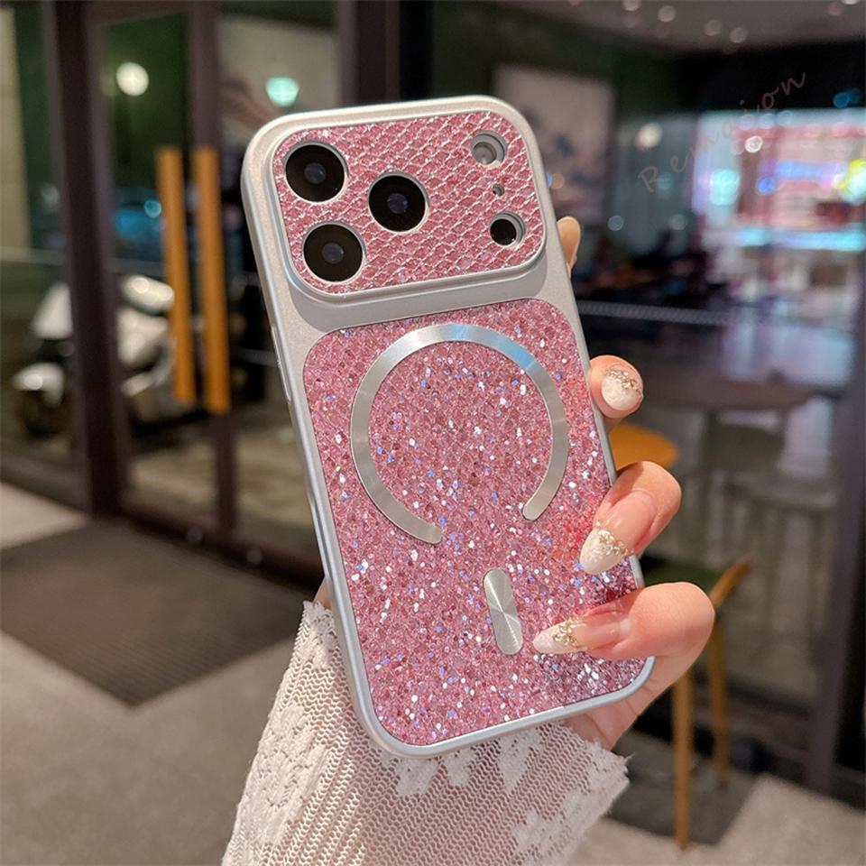 

Magnetic Phone Case For iPhone 17 11 12 13 14 15 16 17 Pro Max 14 15 Plus Magsafe Bling Bling Glitter Charging Protector Cover For iPhone 11ProMAX